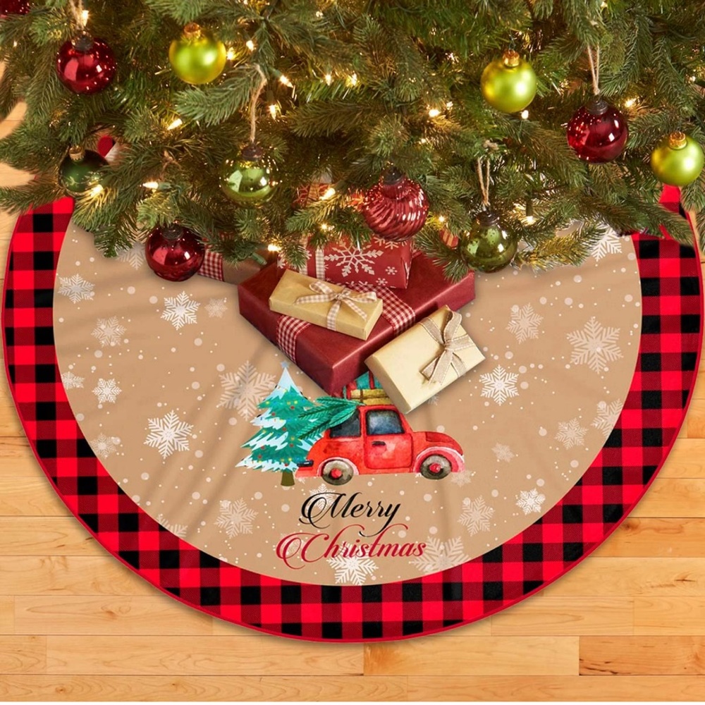 EUC Christmas Tree Skirt, 36 Inch Red Truck Xmas Tree Skirt